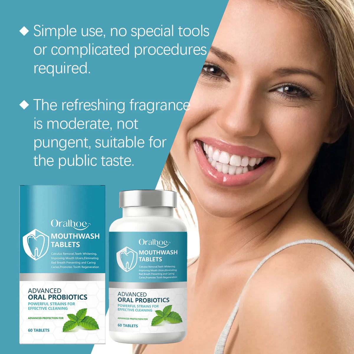 Probiotic Teeth Whitening Mouthwash Tablets for Fresh Breath & Oral Care