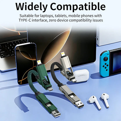4-in-1 Fast Charging Keychain Cable with LED Power Display