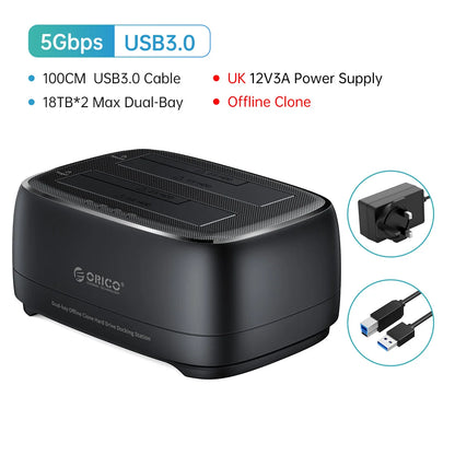 Dual-Bay HDD/SSD Docking Station with Offline Clone & USB 3.0/Type-C