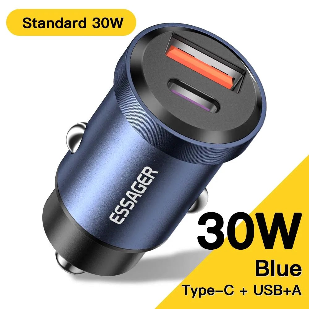 Essager 45W Fast Car Charger Dual Port USB-C & USB-A Adapter - 29