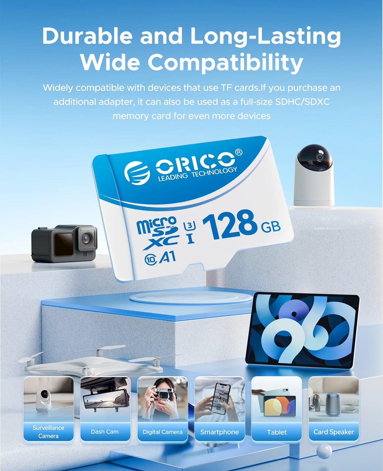 ORICO 128GB Micro SD Card - High-Speed UHS-I V30 for 4K Video & Cameras - 13
