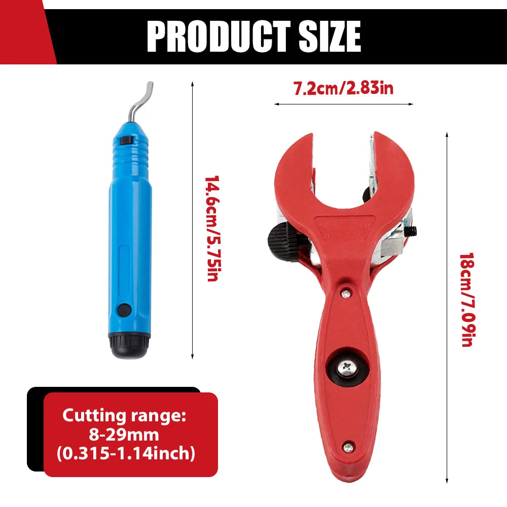 Ratchet Pipe Cutter 8-29mm with Deburring Tool - Universal Tubing Cutter for Tight Spaces