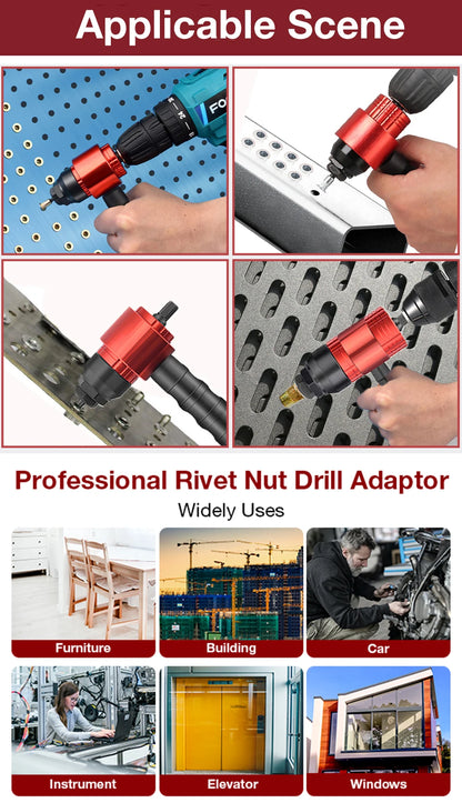 Electric Rivet Nut Gun Adapter for Drill - M3 M4 M5 M6 M8 Riveting Tool Kit