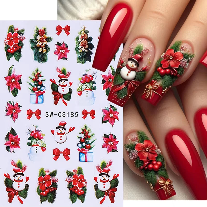 3D Christmas Nail Art Stickers - Festive Snowman & Snowflake Manicure Decals - 7