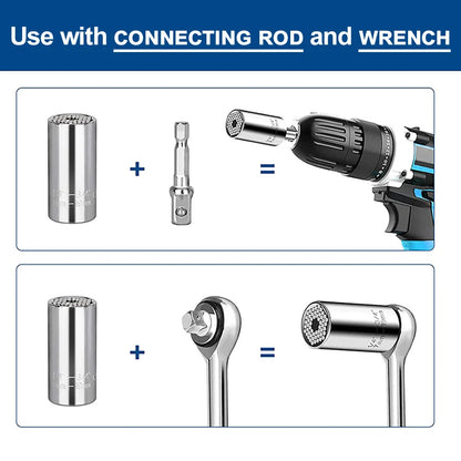 3-Piece Universal Socket Wrench & Adjustable Hex Sleeve Multi-Drill Attachment Set