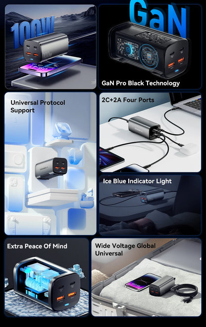 100W GaN Desktop Fast Charger - 4-Port USB-C PD Charging Station