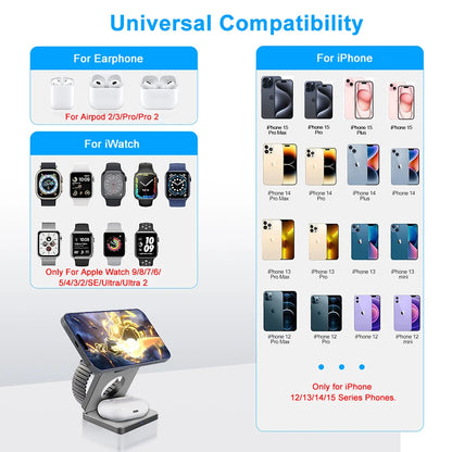3-in-1 Foldable Magnetic Wireless Charging Station for Apple Devices