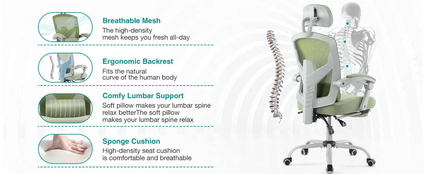 Ergonomic High-Back Mesh Office Chair with Footrest & Lumbar Support