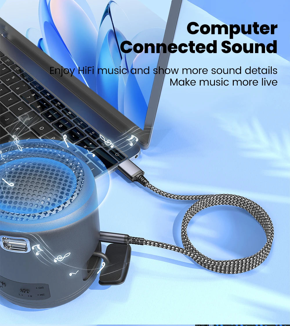 USB to 3.5mm Aux Audio Cable - Male to Male Stereo Adapter for Car & PC - 8