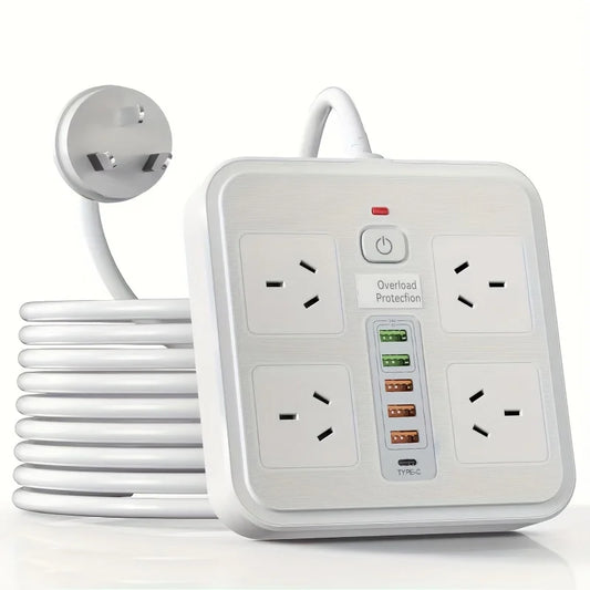 10-in-1 AU Power Board with 5 USB & 1 Type-C Ports – Surge Protected