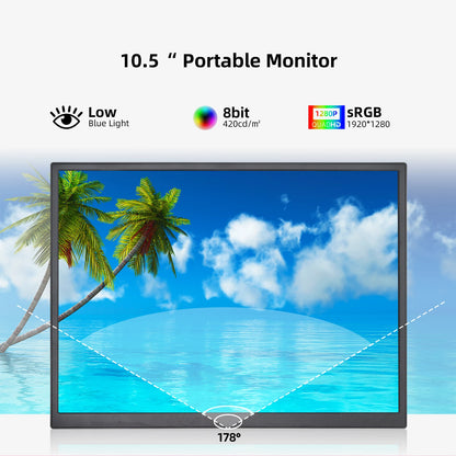 10.5" Portable Monitor 1920x1280 IPS HDR Gaming Display for Laptop & Console