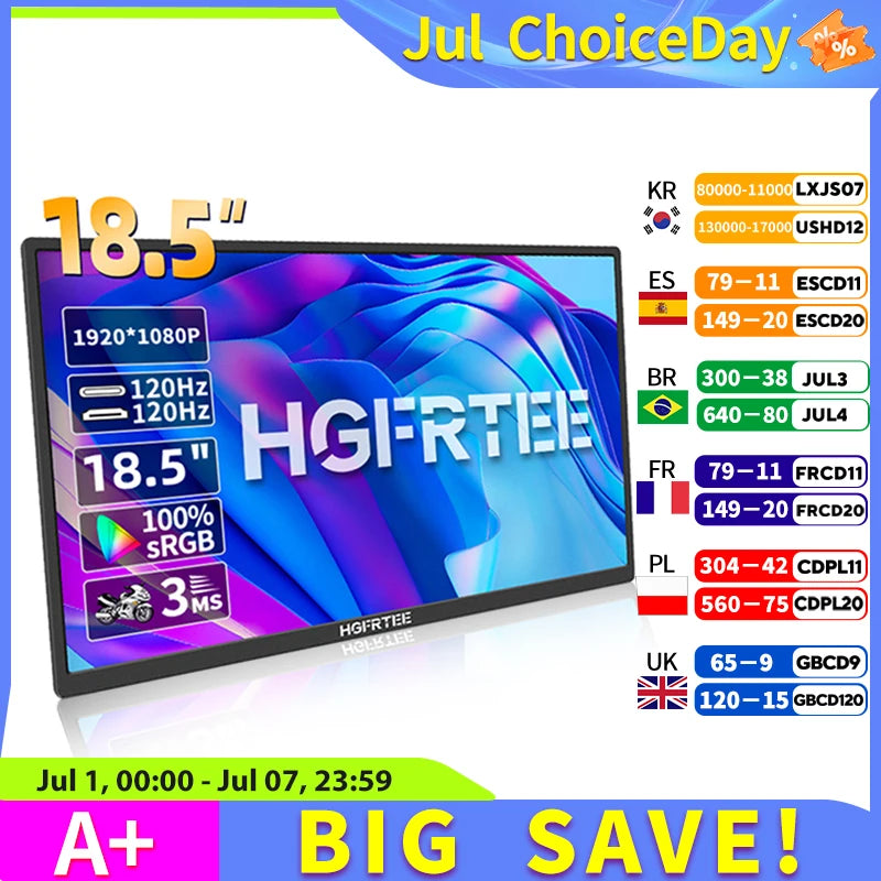 18.5" 120Hz Portable Gaming Monitor 100% sRGB HDR10 IPS Laptop Display