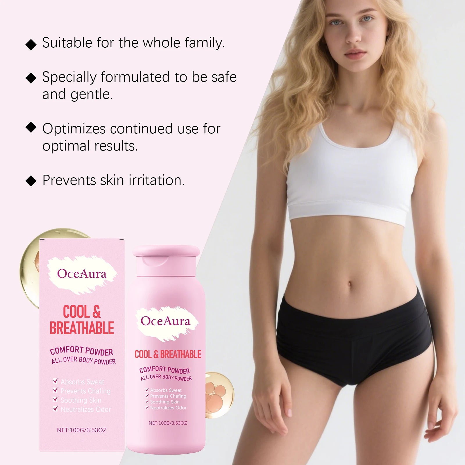 OceAura All-Over Body Cooling Powder - Sweat Absorbing & Anti-Chafing Formula - 13