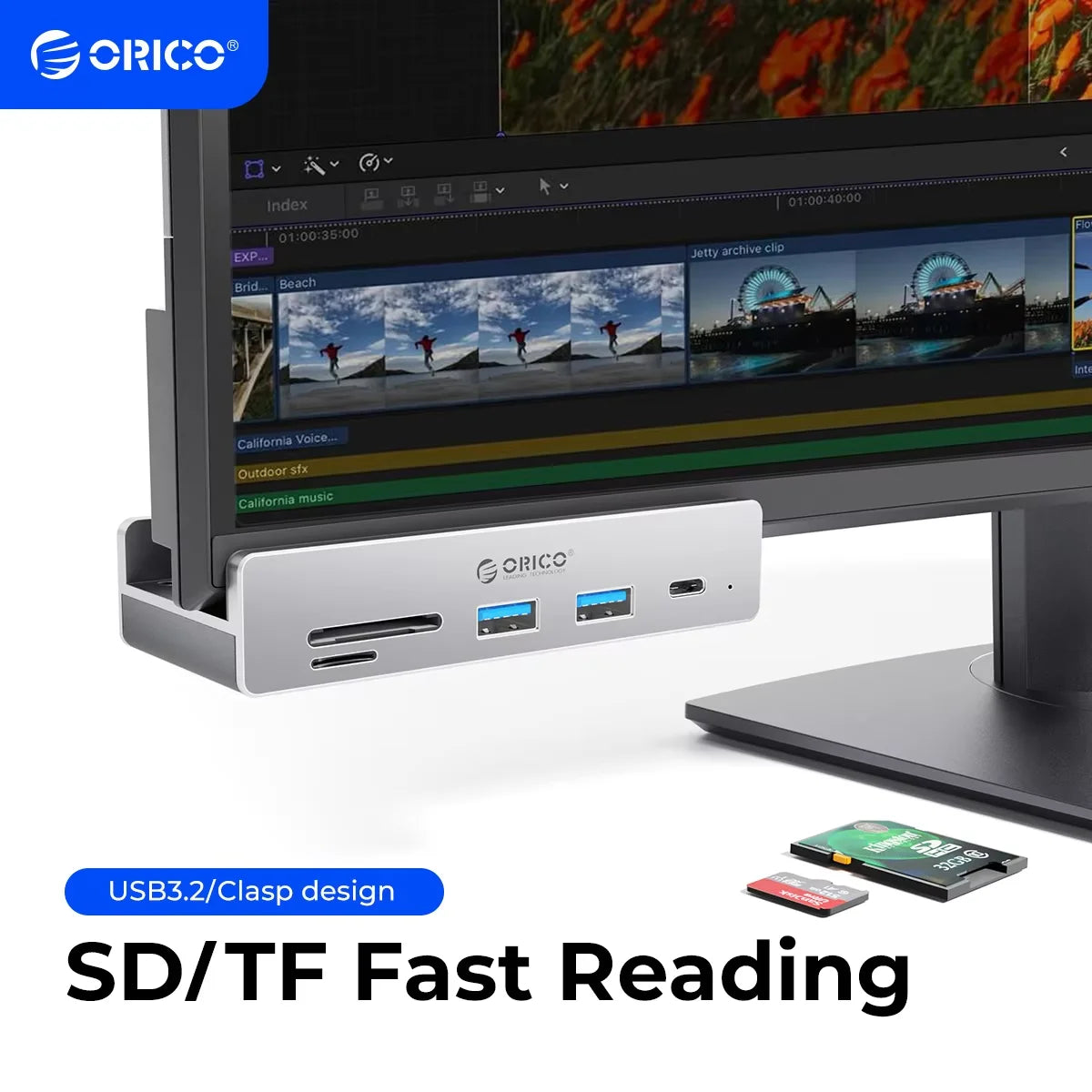 ORICO 6-in-1 USB 3.2 Hub 10Gbps High-Speed Data Transfer & SD/TF Reader - 1