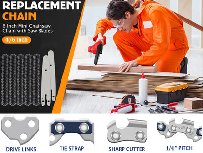 4 & 6 Inch Replacement Chainsaw Chain and Guide Bar for Mini Cordless Pruning Saws