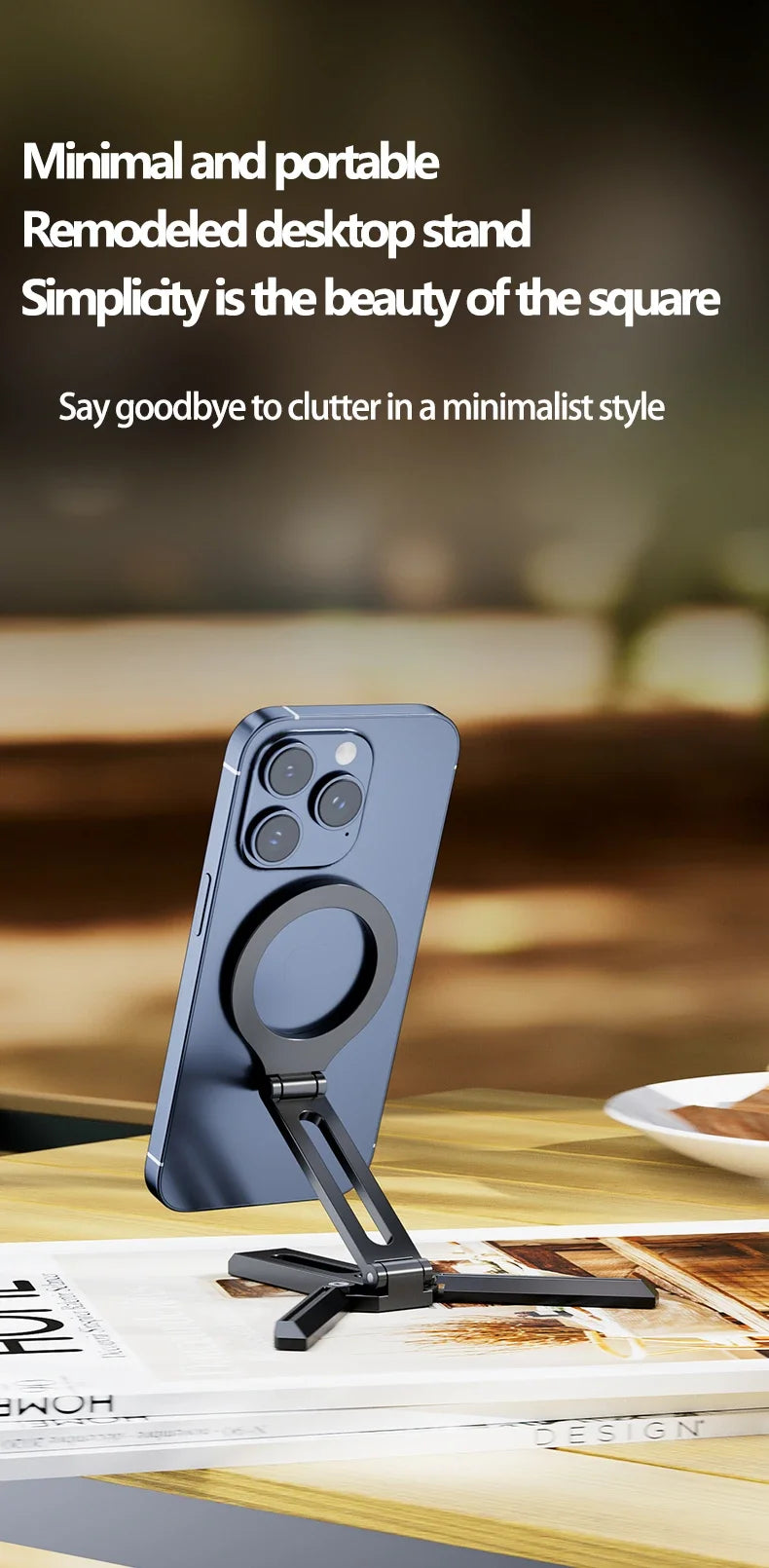 Foldable Magnetic Phone Stand for MagSafe - Aluminum Desktop Tripod - 8