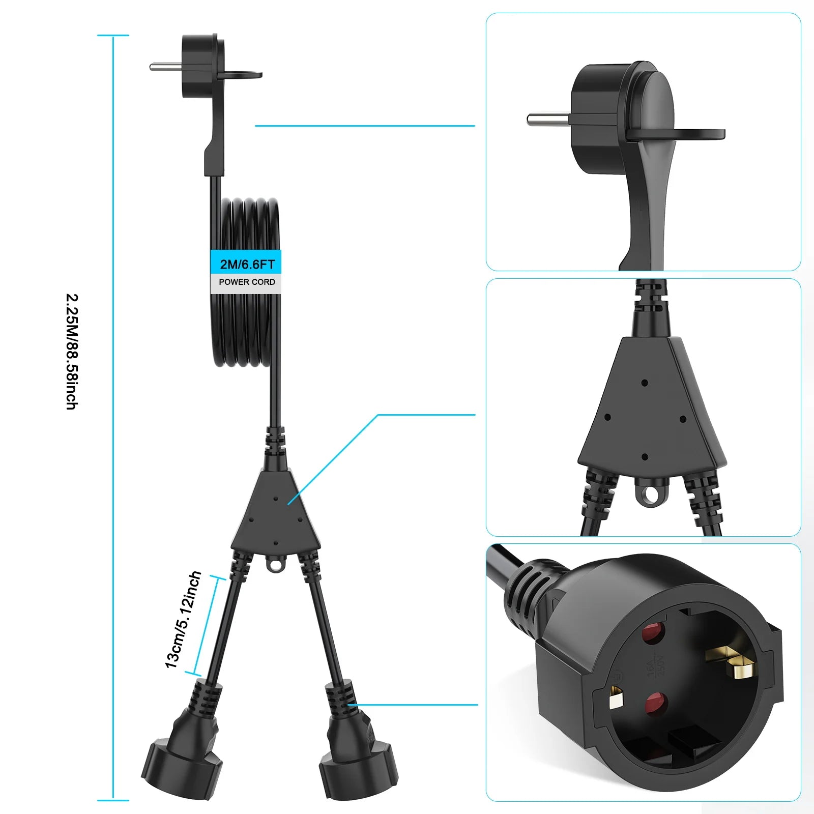 Heavy Duty EU Extension Cord - 4000W Waterproof Power Socket for Home - 2