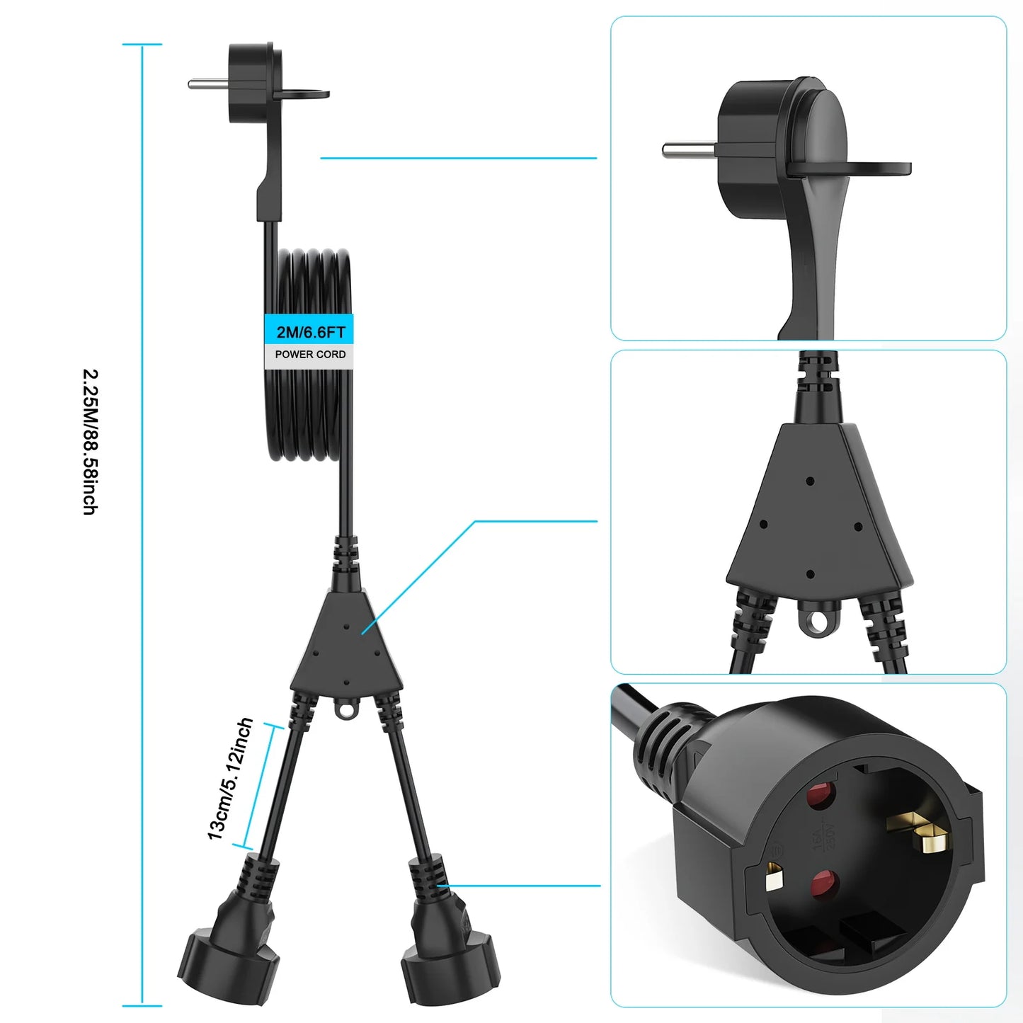 Heavy Duty EU Extension Cord - 4000W Waterproof Power Socket for Home