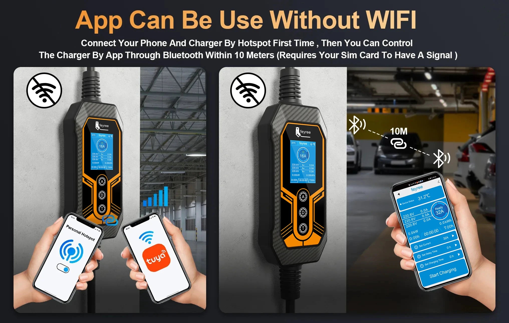 11kW Type 2 Portable EV Charger - 16A 3-Phase Smart App Control 5m Cable - 20