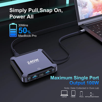 240W 5-in-1 GaN Fast Charging Station with 100W Retractable Cable