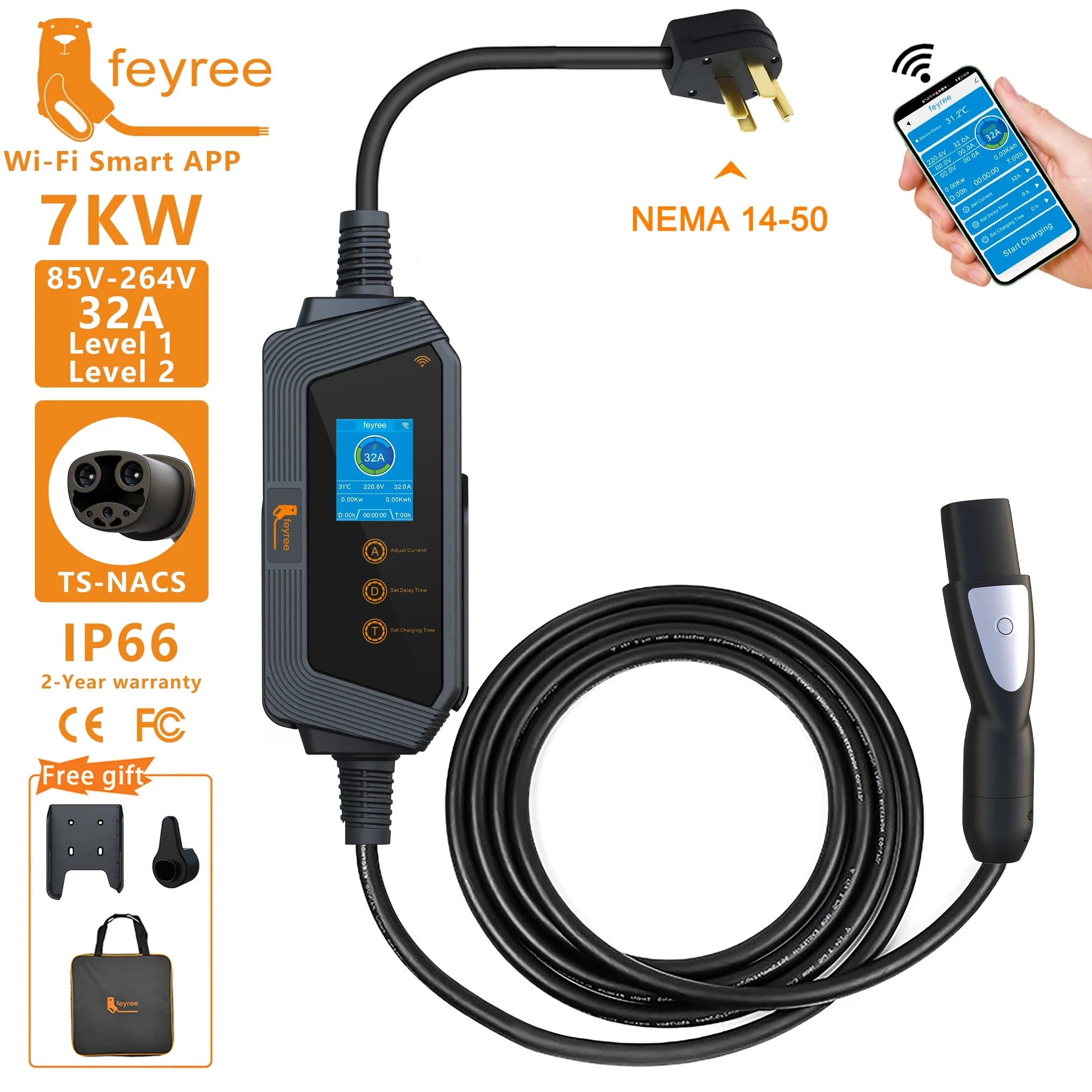 Portable EV Charger for Tesla & NACS - Smart APP Control & Fast Charging - 36