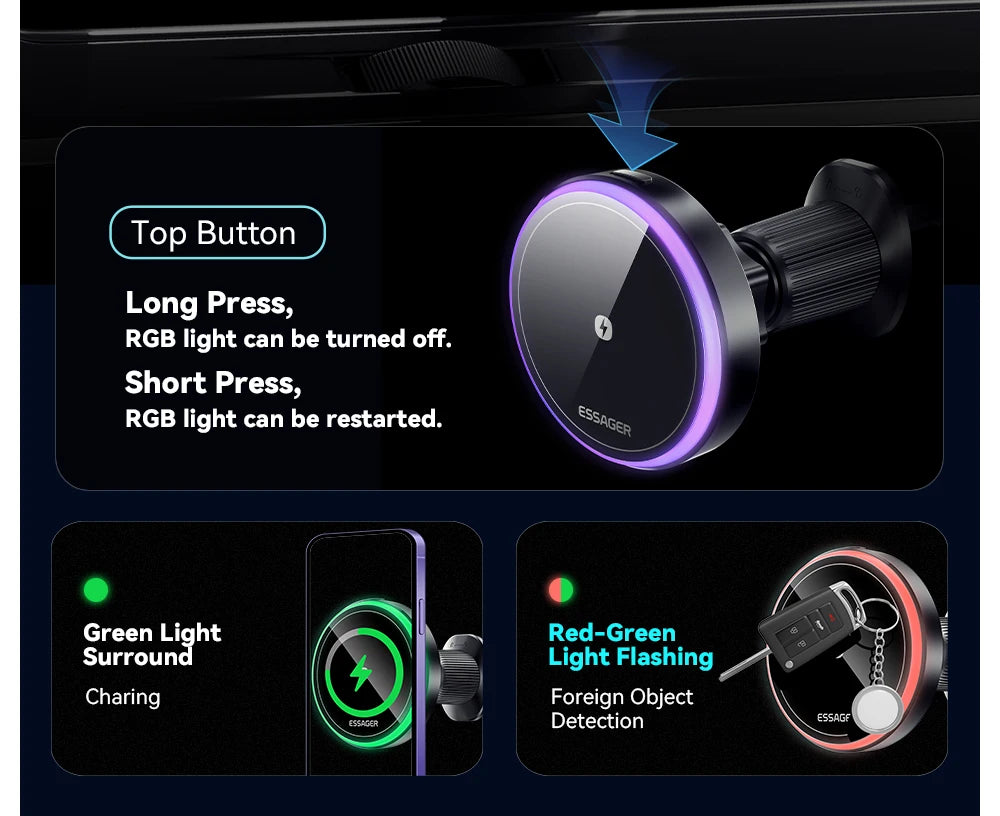 Magnetic Wireless Car Charger & Phone Holder for iPhone 16/15/14 - 16