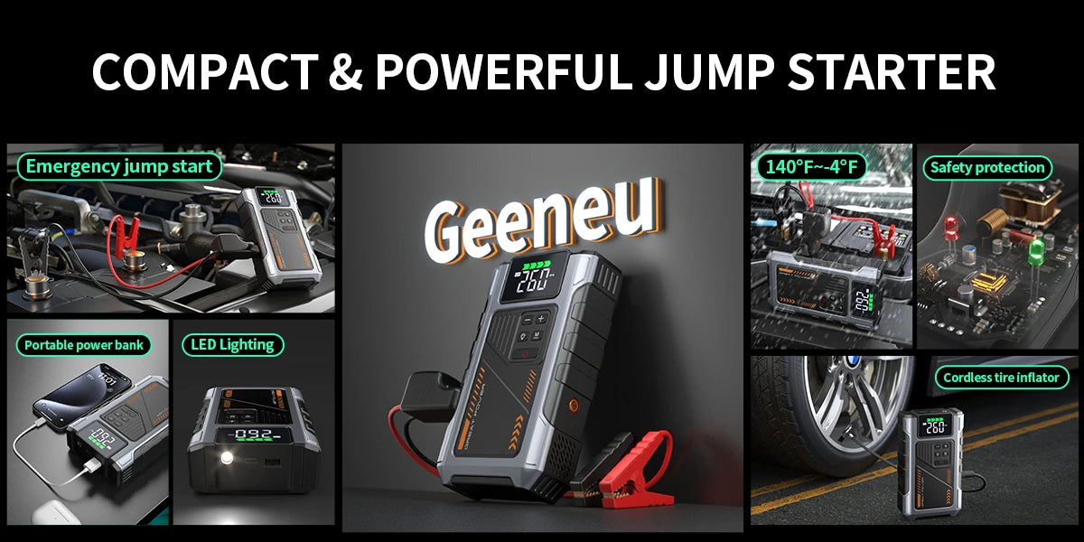 3000A Portable Car Jump Starter with 150PSI Air Compressor & LED Light - 10