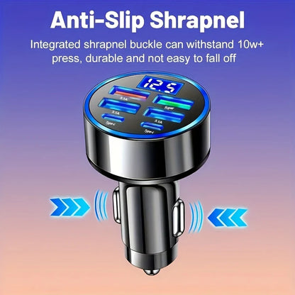 350W Fast Car Charger - 6-Port USB-C PD & QC3.0 Adapter with LED Display