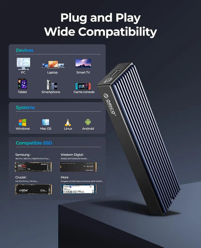 ORICO M.2 NVMe SATA SSD Enclosure - 10Gbps Portable External Drive Case