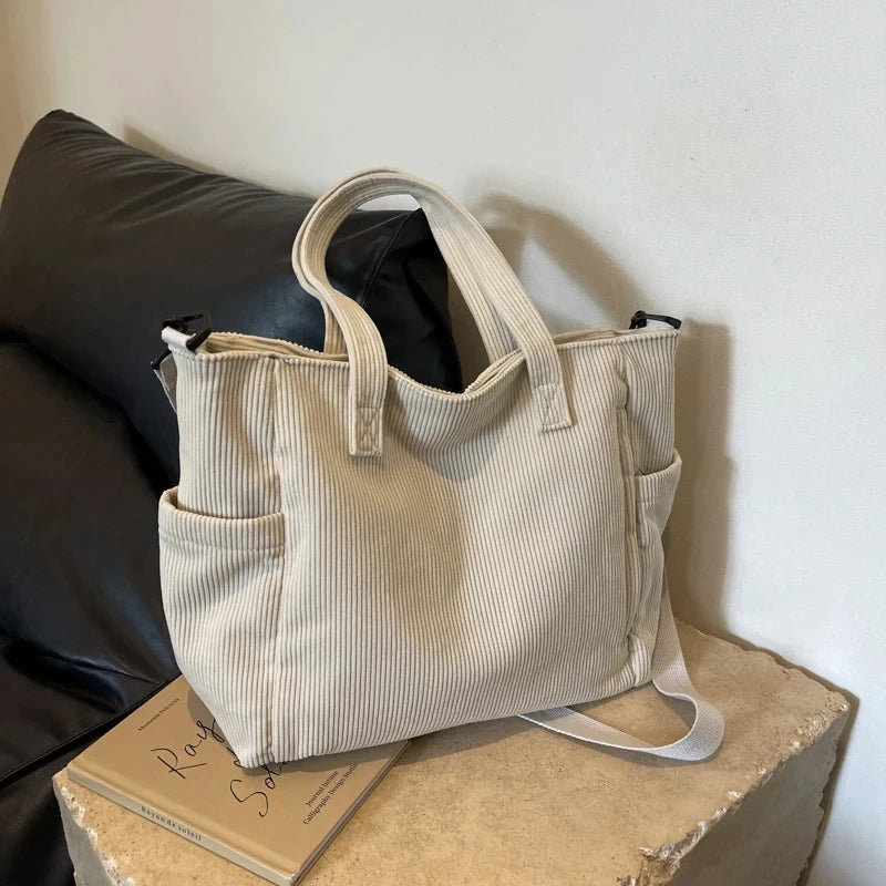 Striped Corduroy Tote