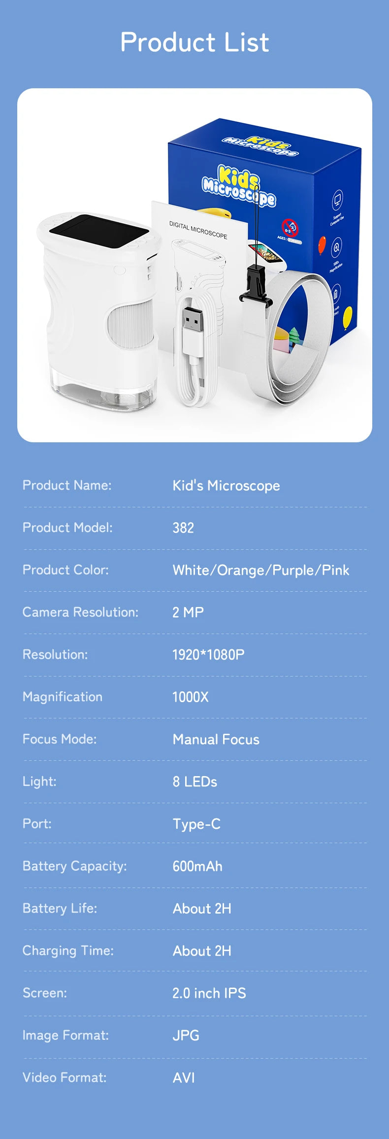 Portable Handheld Digital Microscope for Kids with HD IPS Screen - 15