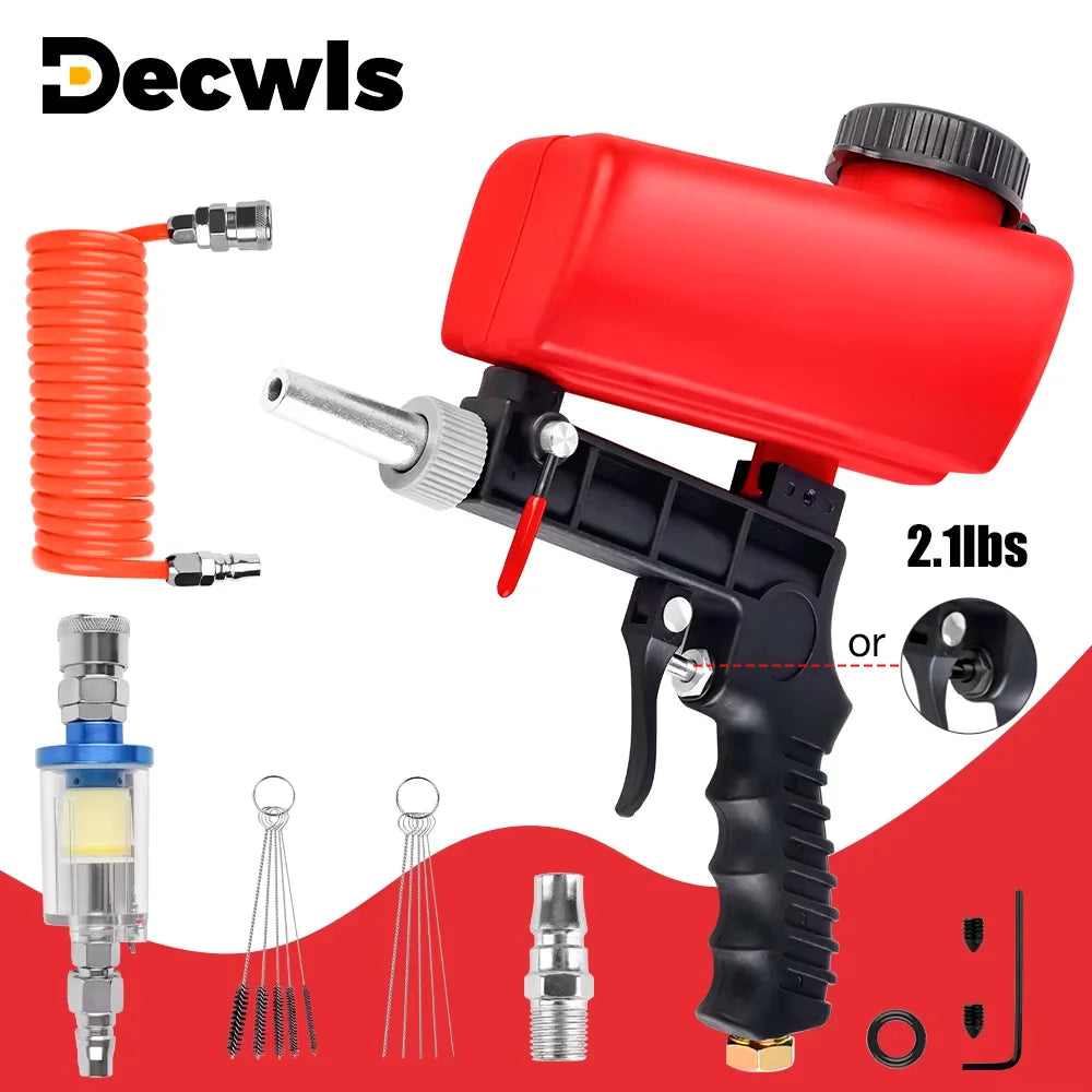 Portable Pneumatic Sandblasting Gun Set - 90 PSI Gravity Feed Rust Paint Remover Tool - 1