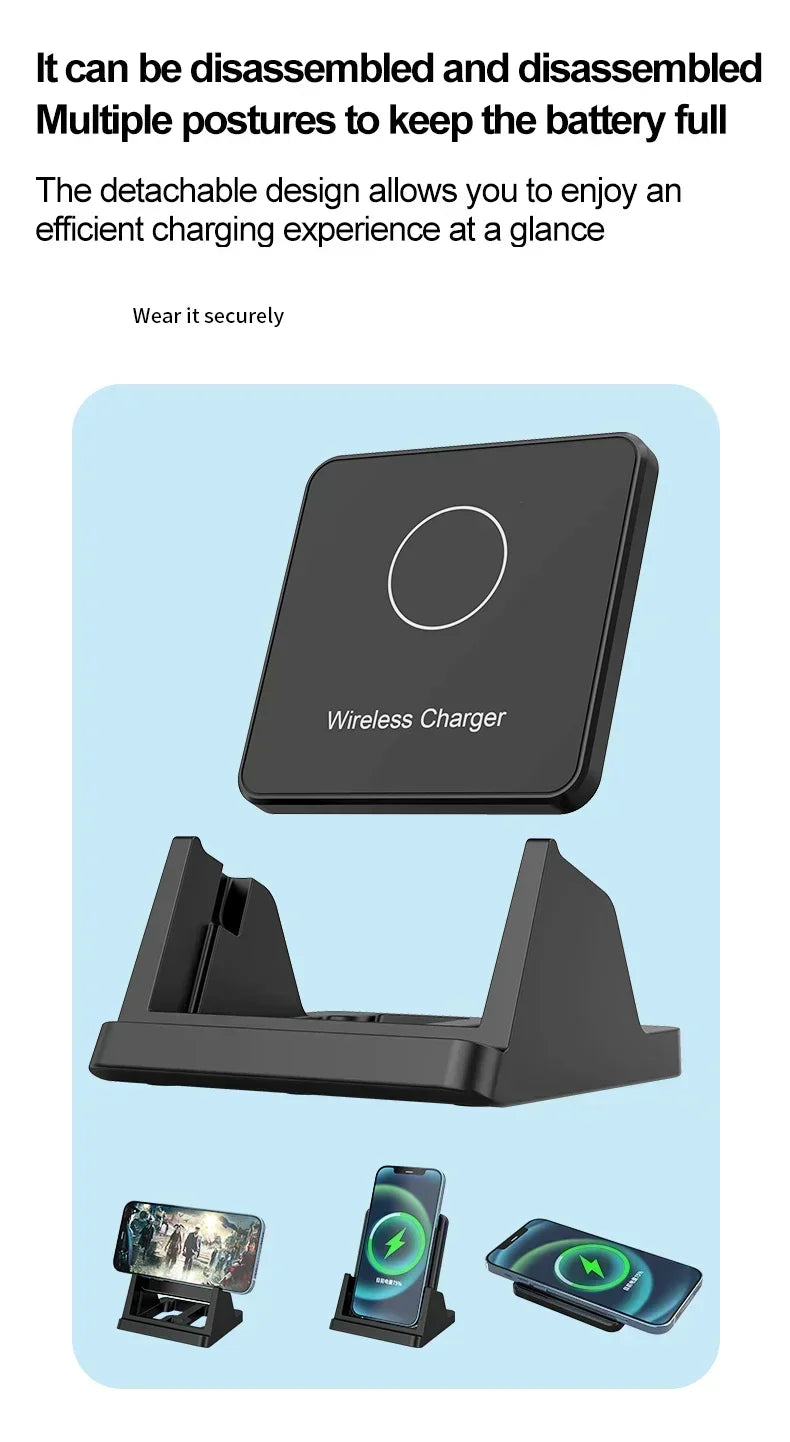 15W Fast Wireless Charging Stand - Vertical & Horizontal Phone Charger