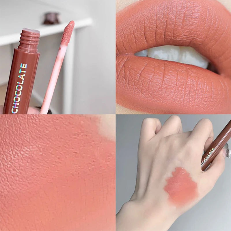 5-Piece Chocolate Matte Lip Glaze Set - Long-Lasting Waterproof Lip Tint