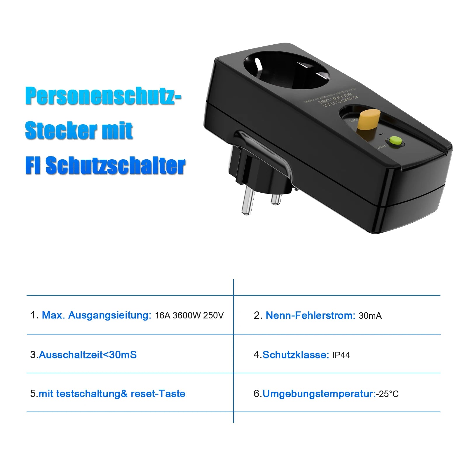 EU GFCI Leakproof Safety Plug - 16A RCD Circuit Breaker for Home & Outdoor - 9