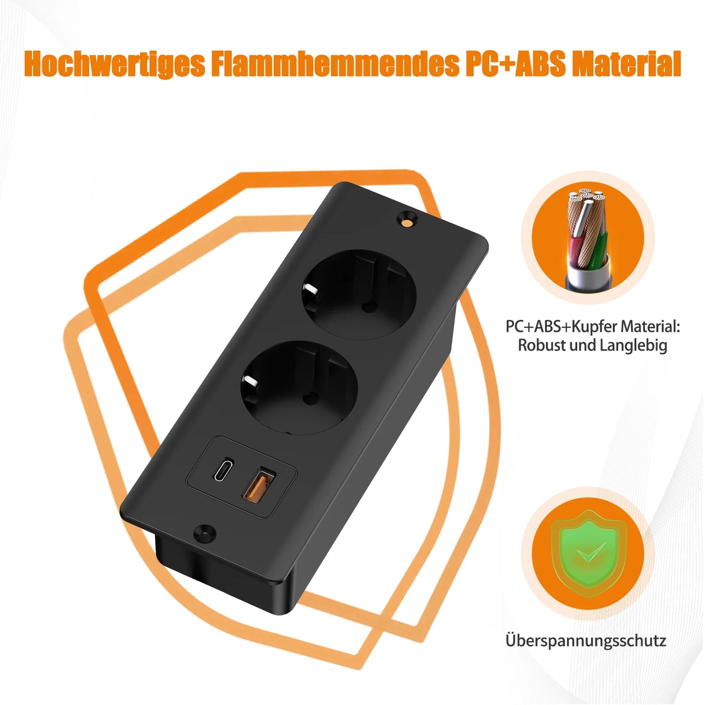 German Standard Dual Socket with PD 20W USB-C & 2.4A USB Fast Charging