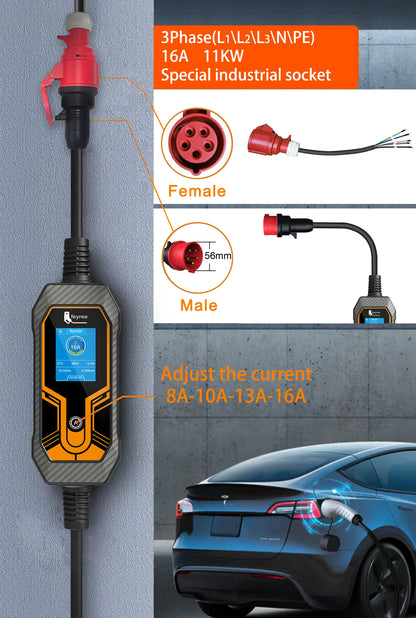 Feyree Portable EV Charger Type 2 - 7KW/11KW Adjustable Electric Car Charger