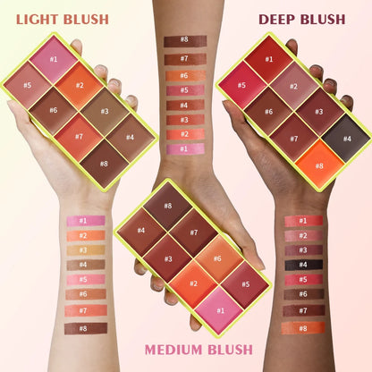 8-Color Cream Blush Palette - Long-Lasting Matte Face Makeup