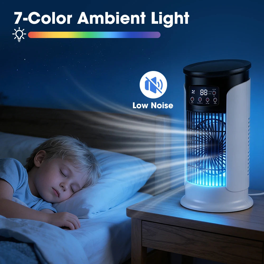 Portable Mini Air Cooling Fan - Desktop Misting Cooler with 6 Speeds & LED Light - 6