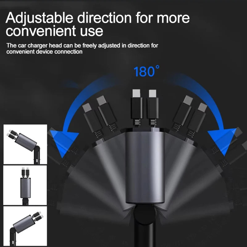 120W Retractable Fast Car Charger with 4-in-1 Charging Ports - 4