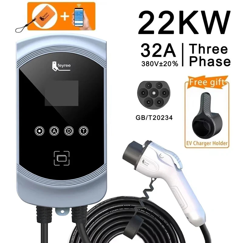 Smart EV Charging Wallbox - Adjustable 7KW/11KW/22KW Fast Charger with App