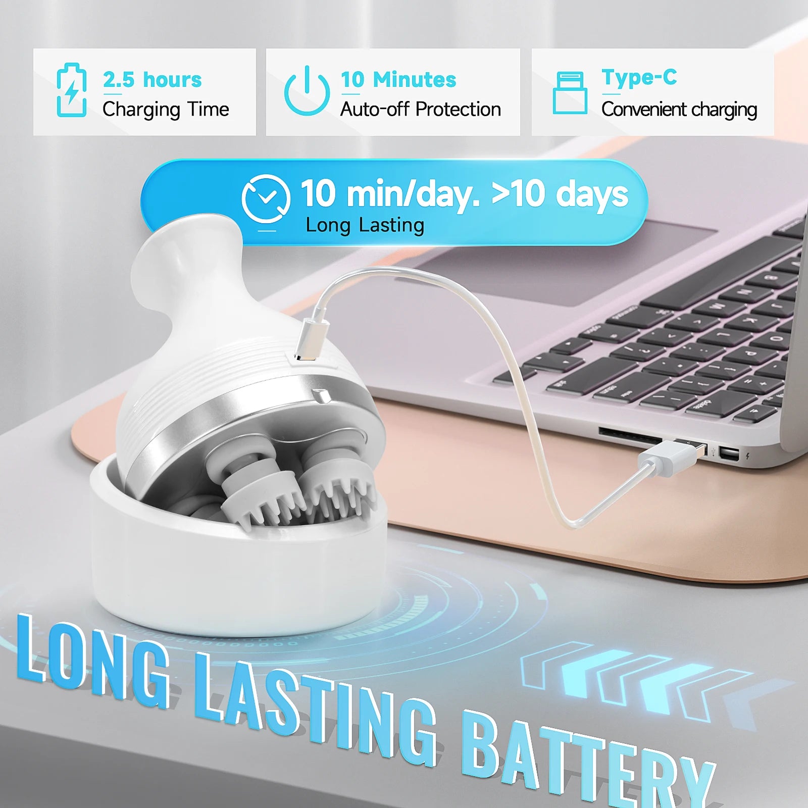 Electric Scalp & Body Massager - Portable Waterproof Deep Tissue Kneading Tool - 15