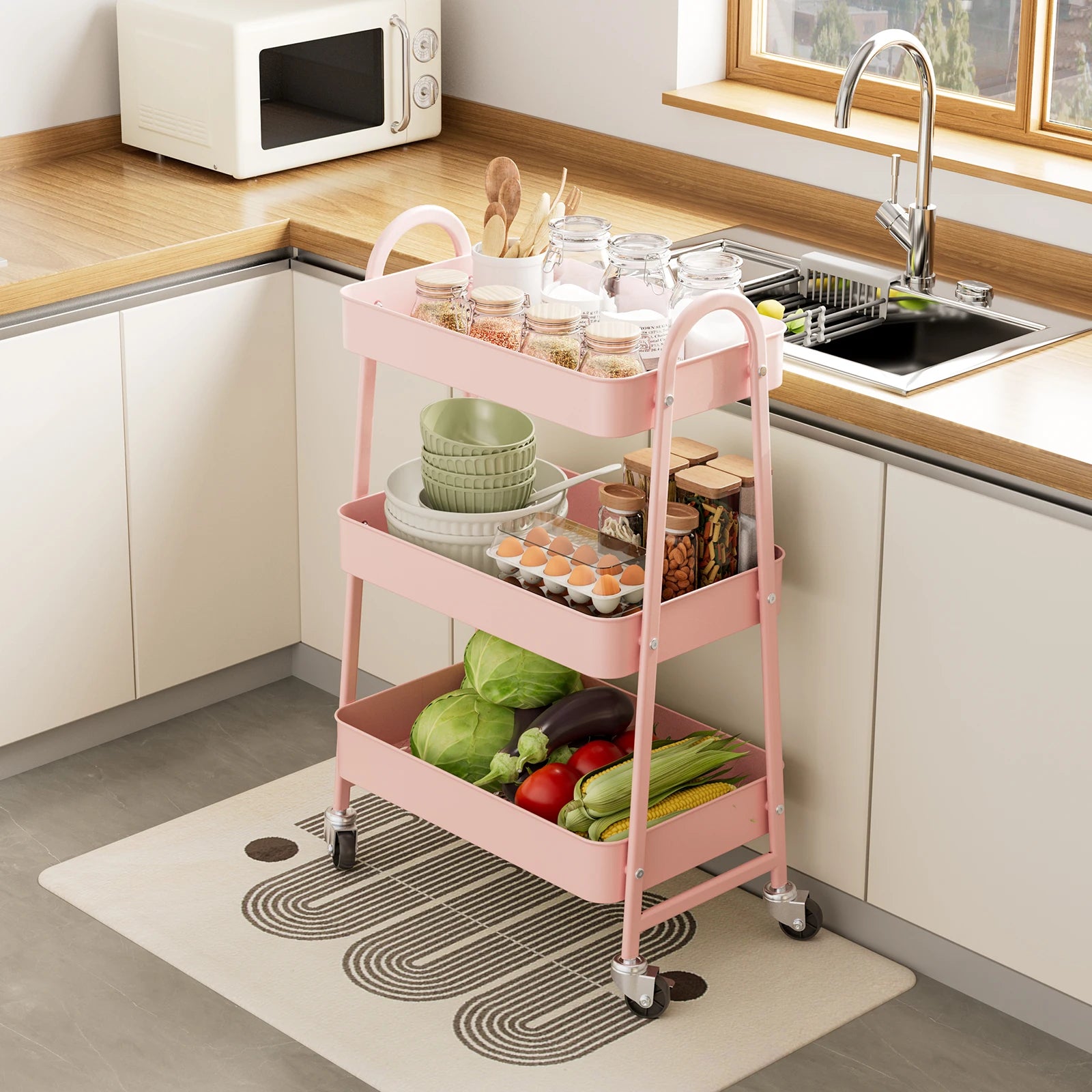 3-Tier Rolling Storage Utility Cart with Lockable Wheels for Home - 15