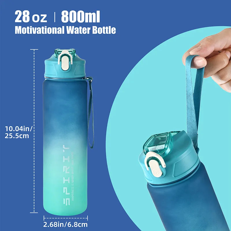 Motivational 750ml Sports Water Bottle with Time Marker & Leak-Proof Straw