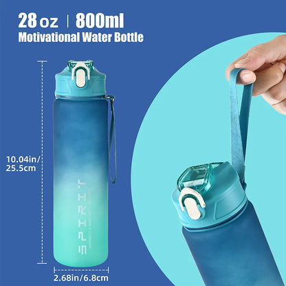 Motivational 750ml Sports Water Bottle with Time Marker & Leak-Proof Straw