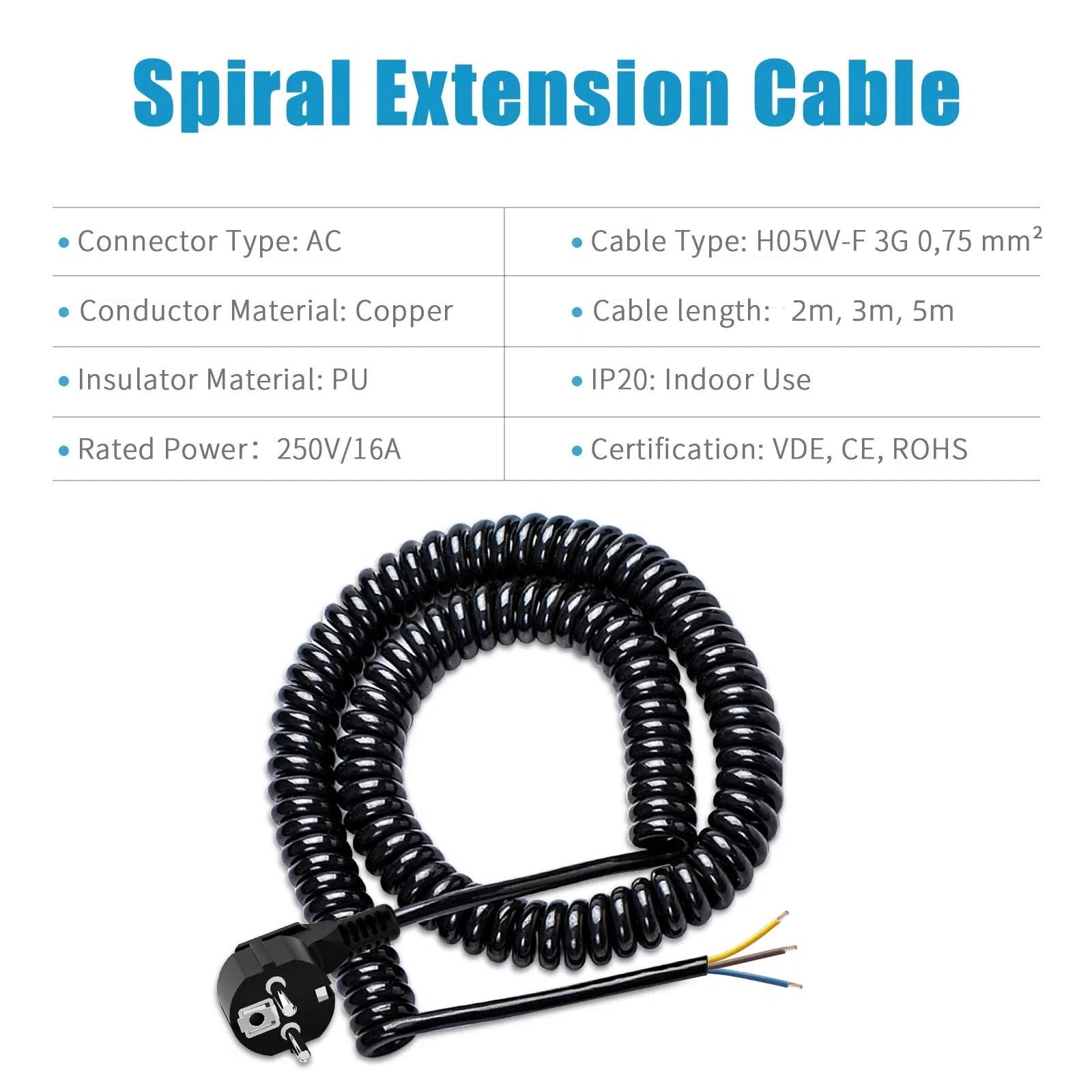 European Standard Power Extension Cord - 16A 2500W Heavy Duty AC Cable - 2