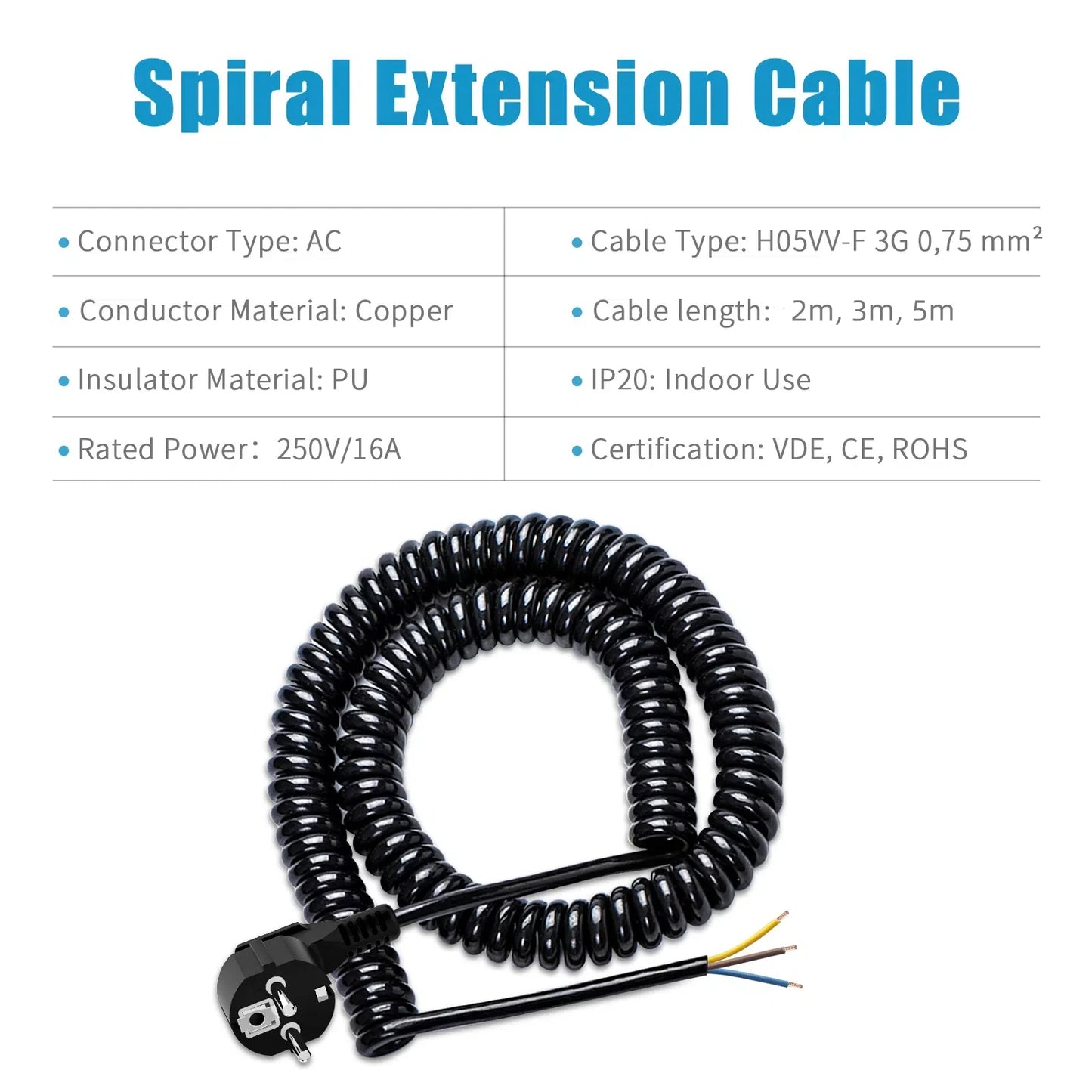 European Standard Power Extension Cord - 16A 2500W Heavy Duty AC Cable