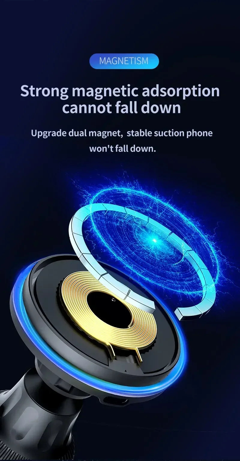 Magnetic Wireless Car Charger for iPhone 15/14/13/12 with RGB LED Light - 12