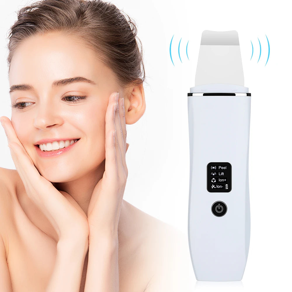 Ultrasonic Facial Skin Scrubber - Deep Pore Cleansing & Lifting Spatula Device - 7