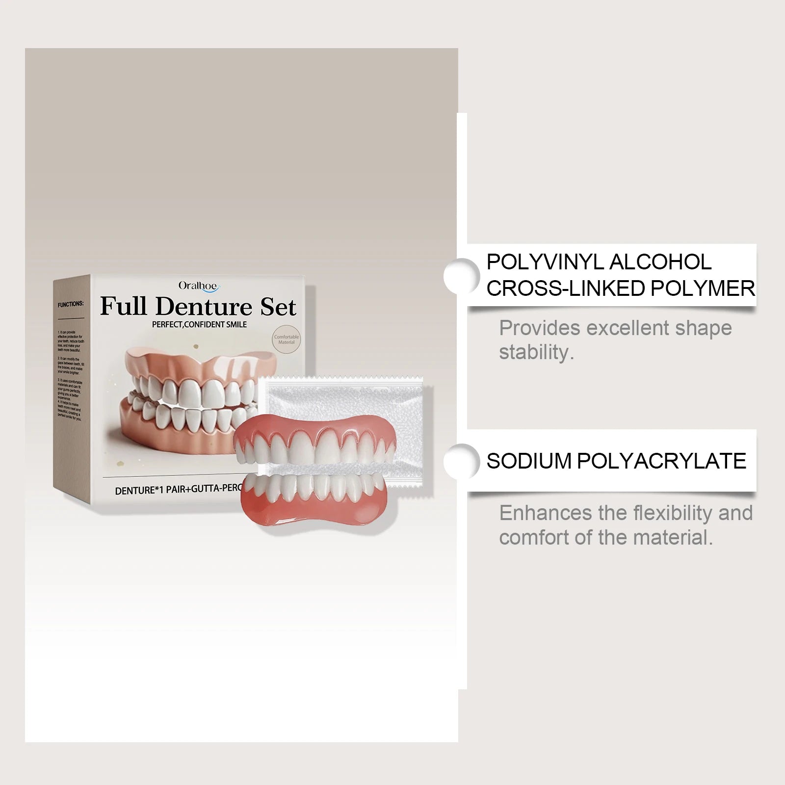 Comfort Fit Temporary Denture Set - Realistic Smile Repair Kit for Upper & Lower Teeth - 12
